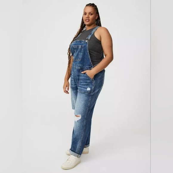 Torrid Women's Blue Distressed Denim Straight Leg Overalls Size 18 Nwt - Picture 3 of 6